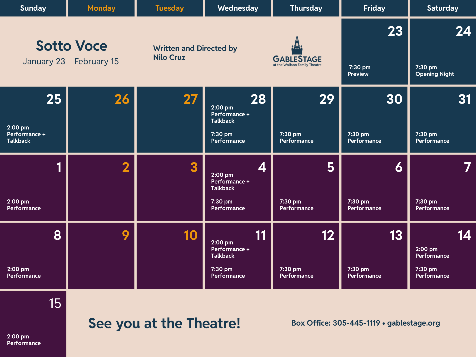 Sotto Voce Gablestage Calendar